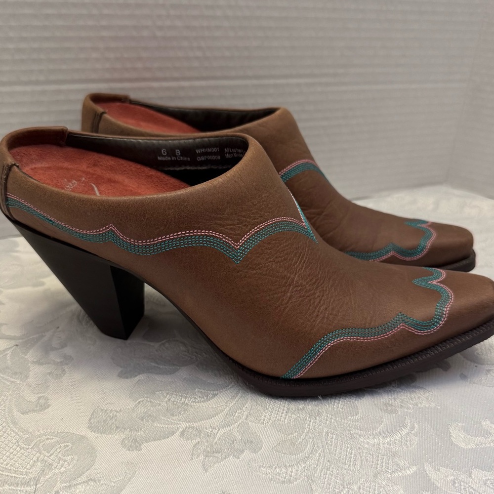 Twisted X boots western 6B brown leather‎ embroidered mules clogs comfort shoe